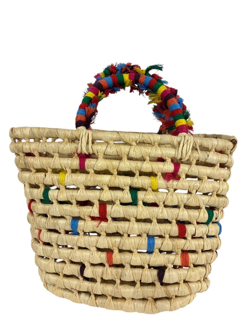 Rainbow Straw Bag Fringe Handle Tote Natural Raffia Paper Boho Festival Beach